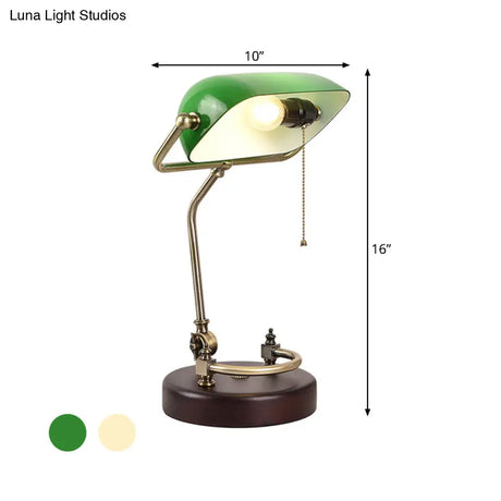 Vintage Green/White Glass Table Lamp With Pull Chain Night Light And Swivel Shade For Living Room