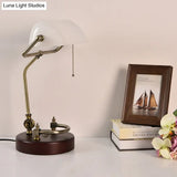 Vintage Green/White Glass Table Lamp With Pull Chain Night Light And Swivel Shade For Living Room