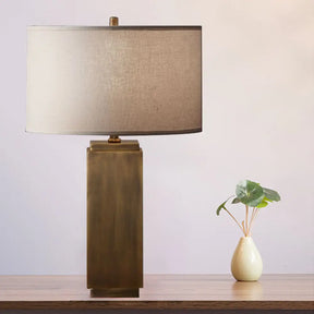 Vintage Grey/Brown Wood Night Table Lamp With Fabric Shade - Stylish 1-Light Desk Light For Living
