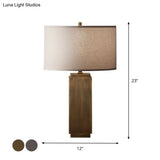 Vintage Grey/Brown Wood Night Table Lamp With Fabric Shade - Stylish 1-Light Desk Light For Living