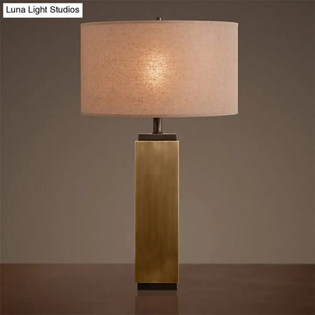Vintage Grey/Brown Wood Night Table Lamp With Fabric Shade - Stylish 1-Light Desk Light For Living