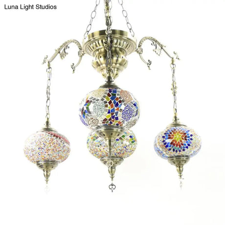 Vintage Hand Cut Glass Pendant Chandelier - Bronze Finish 4/6 Heads Oval Ceiling Light