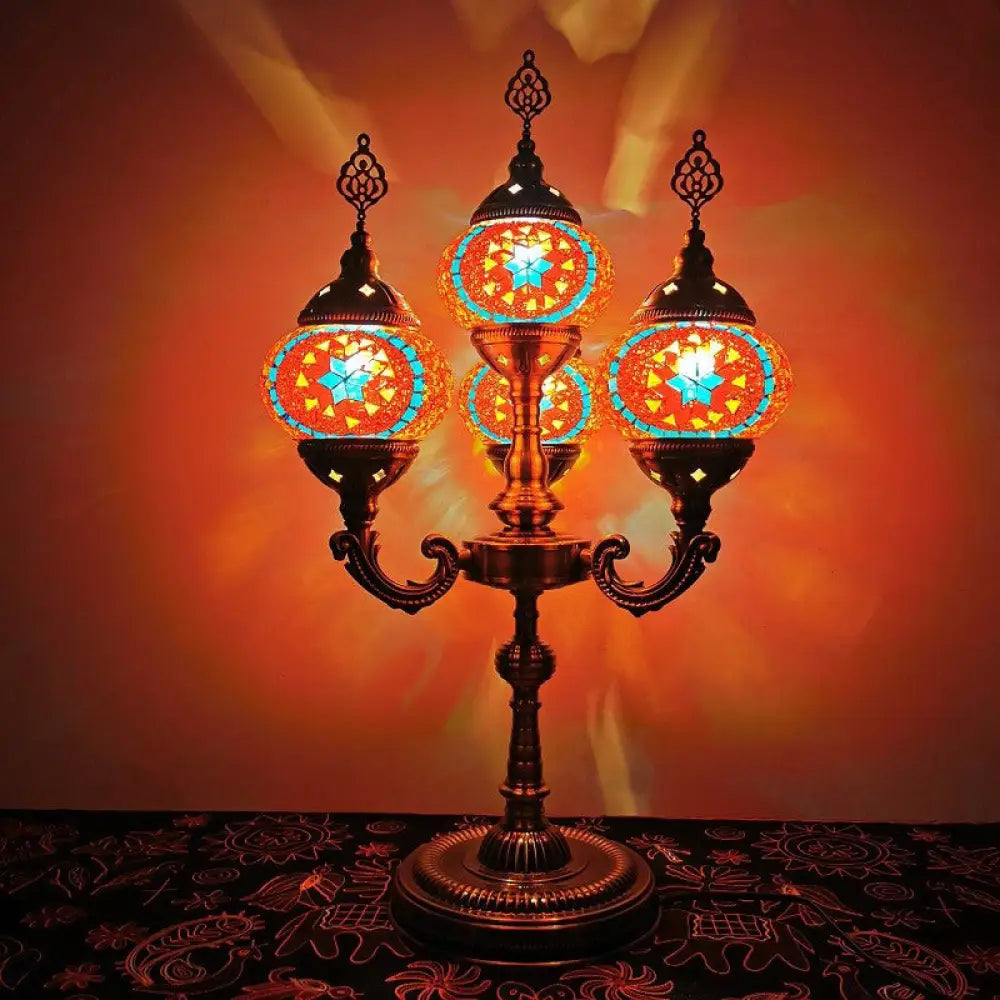 Vintage Hand-Rolled Art Glass Candelabra Table Lamp - Orange/Blue Blue-Orange