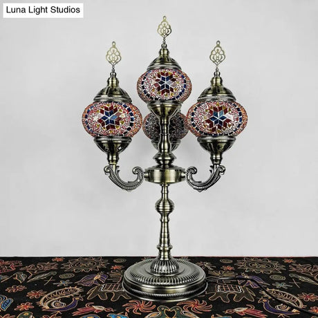 Vintage Hand-Rolled Art Glass Candelabra Table Lamp - Orange/Blue