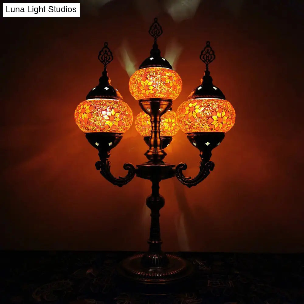 Vintage Hand-Rolled Art Glass Candelabra Table Lamp - Orange/Blue