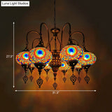 Vintage Handcrafted Art Glass Oval Pendant Light Chandelier With 9 White/Yellow/Gold Heads For