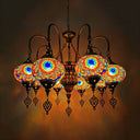 Vintage Handcrafted Art Glass Oval Pendant Light Chandelier With 9 White/Yellow/Gold Heads For