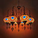 Vintage Handcrafted Art Glass Oval Pendant Light Chandelier With 9 White/Yellow/Gold Heads For