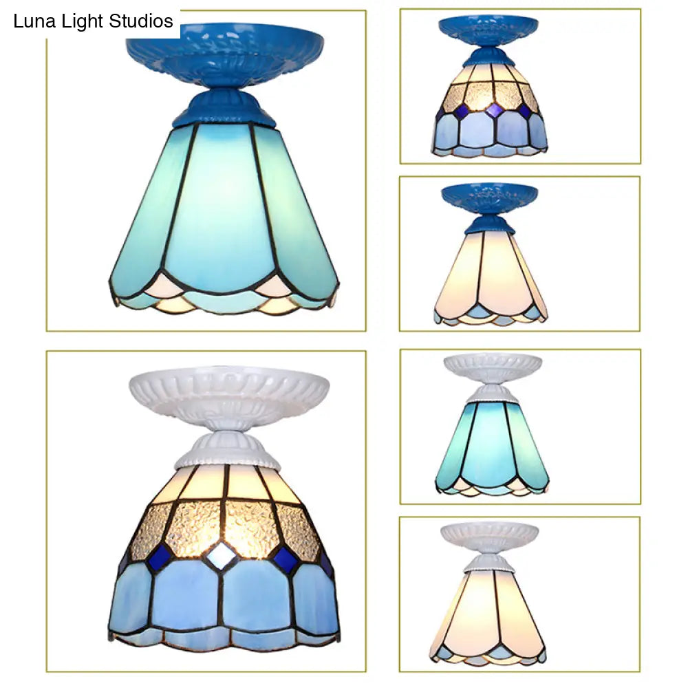 Vintage Handcrafted Stained Glass Ceiling Light With Single Flower Design For Aisle