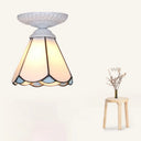 Vintage Handcrafted Stained Glass Ceiling Light With Single Flower Design For Aisle White /