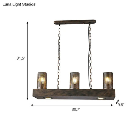 Vintage Hanging Ceiling Light With 3 Lights Bronze/Black Finish Cylinder Metal Shade - Perfect For