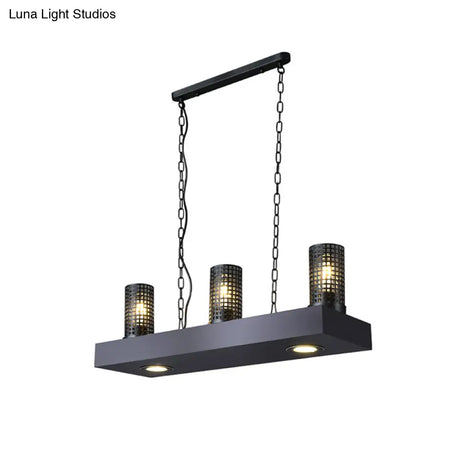 Vintage Hanging Ceiling Light With 3 Lights Bronze/Black Finish Cylinder Metal Shade - Perfect For