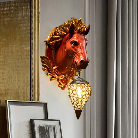Vintage Horse Resin Wall Light For Living Room - 1 Sconce 10-12 Wide Red / 10