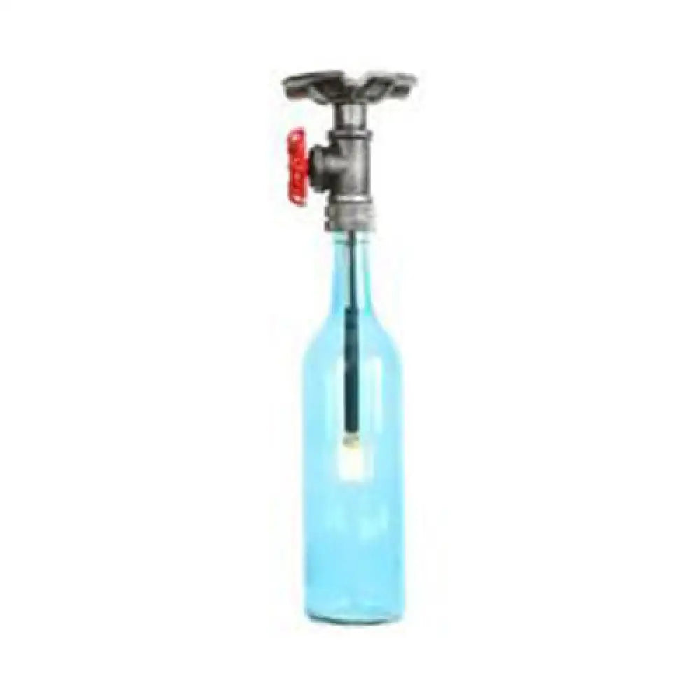 Vintage Indoor Ceiling Mounted Fixture: 1-Light Semi-Mount With Wine Bottle Glass Shade & Valve In