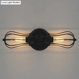 Vintage Industrial 1/2-Light Metal Bulb Wall Sconce With Cage Shade For Restaurants - Black/Nickel
