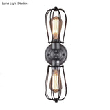 Vintage Industrial 1/2-Light Metal Bulb Wall Sconce With Cage Shade For Restaurants - Black/Nickel