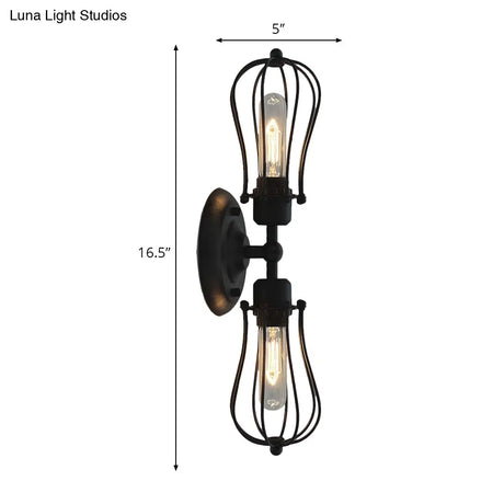 Vintage Industrial 1/2-Light Metal Bulb Wall Sconce With Cage Shade For Restaurants - Black/Nickel