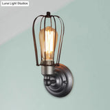 Vintage Industrial 1/2-Light Metal Bulb Wall Sconce With Cage Shade For Restaurants - Black/Nickel