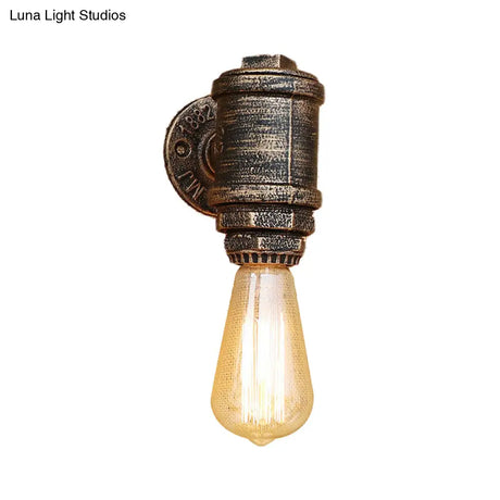 Vintage Industrial Aged Brass Pipe Wall Sconce: Wrought Iron 1-Light Indoor Lighting
