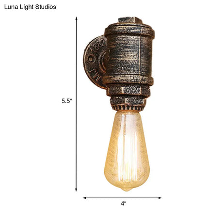 Vintage Industrial Aged Brass Pipe Wall Sconce: Wrought Iron 1-Light Indoor Lighting