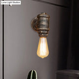 Vintage Industrial Aged Brass Pipe Wall Sconce: Wrought Iron 1-Light Indoor Lighting