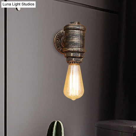Vintage Industrial Aged Brass Pipe Wall Sconce: Wrought Iron 1-Light Indoor Lighting