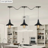 Vintage Industrial Black Iron Saucer Pendant Ceiling Light With 3/5 Bulbs And Wire Connection