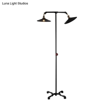 Vintage Industrial Black Metallic Standing Floor Lamp With Flared Lights - Perfect For Bedroom