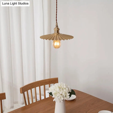 Vintage Industrial Brass Pendant Light - Scalloped Hanging Lamp For Dining Table