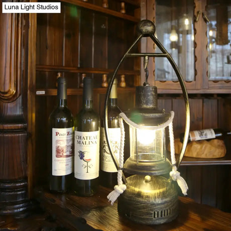 Vintage Industrial Brass Table Lamp With Clear Glass Shade - Factory Style Lantern Desk Light