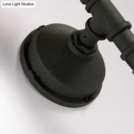 Vintage Industrial Caged Sconce Lamp - Metal Wall Mount Light With Water Pipe Black Finish For
