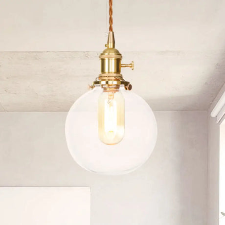 Vintage Industrial Clear Glass Orb Pendant Light With Adjustable Cord / 1