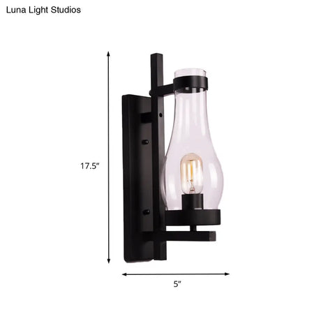 Vintage Industrial Clear Glass Sconce Wall Lamp - Black Vase/Birdcage/Oval Corridor Design