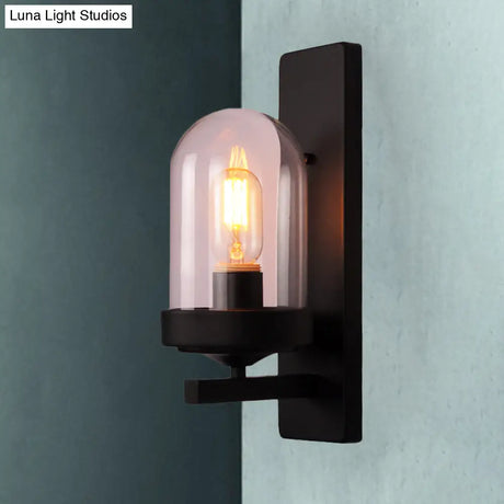 Vintage Industrial Clear Glass Sconce Wall Lamp - Black Vase/Birdcage/Oval Corridor Design