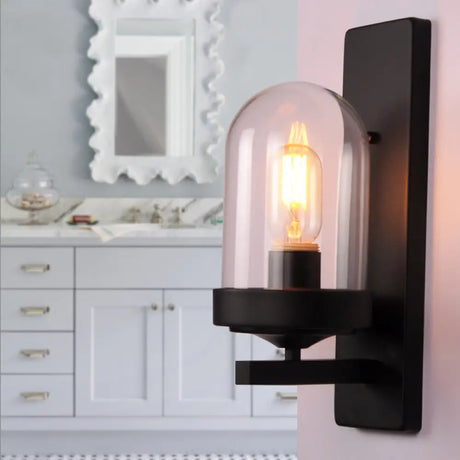 Vintage Industrial Clear Glass Sconce Wall Lamp - Black Vase/Birdcage/Oval Corridor Design / Oval