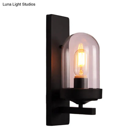 Vintage Industrial Clear Glass Sconce Wall Lamp - Black Vase/Birdcage/Oval Corridor Design