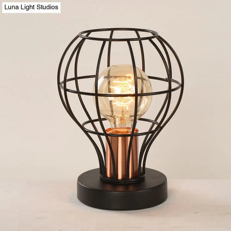Vintage Industrial Desk Lamp With Wrought Iron Black Finish And Cage Shade - Perfect For Coffee Shop