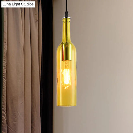 Vintage Industrial Glass Bottle Hanging Lamp - Blue/Brown With Adjustable Cord
