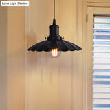 Vintage Industrial Hanging Lamp Black Scalloped Metal Indoor Ceiling Light Fixture 1-Bulb