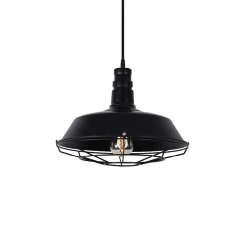 Vintage Industrial Hanging Lamp - Iron Lighting Pendant With Cage Bottom In Black / 10’