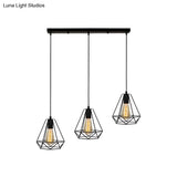 Vintage Industrial Metal Teardrop Cage Pendant Light With 3 Lights For Living Room - Black