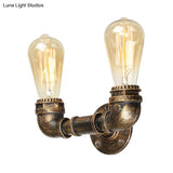 Vintage Industrial Metal Wall Mount Sconce With Dual Heads - Black/Antique Brass Finish For Living