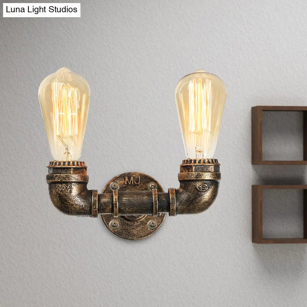 Vintage Industrial Metal Wall Mount Sconce With Dual Heads - Black/Antique Brass Finish For Living