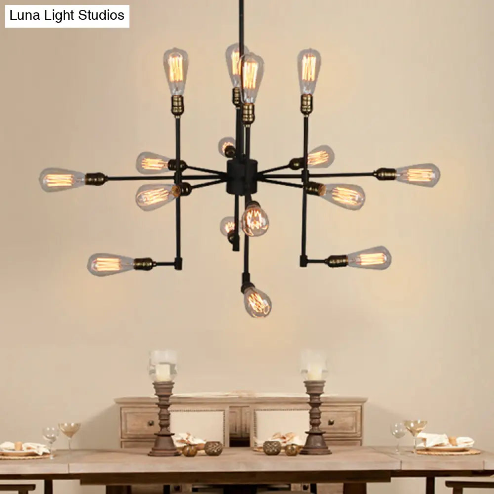 Vintage Industrial Multi-Light Chandelier - Iron Exposed Pendant Lighting For Dining Room Black