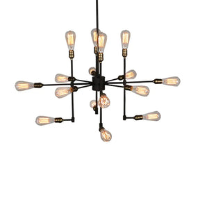Vintage Industrial Multi-Light Chandelier - Iron Exposed Pendant Lighting For Dining Room Black