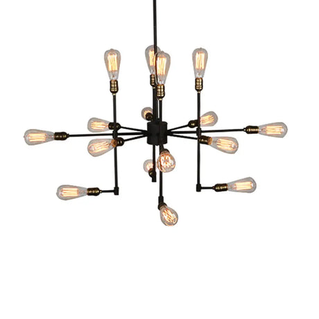 Vintage Industrial Multi-Light Chandelier - Iron Exposed Pendant Lighting For Dining Room Black