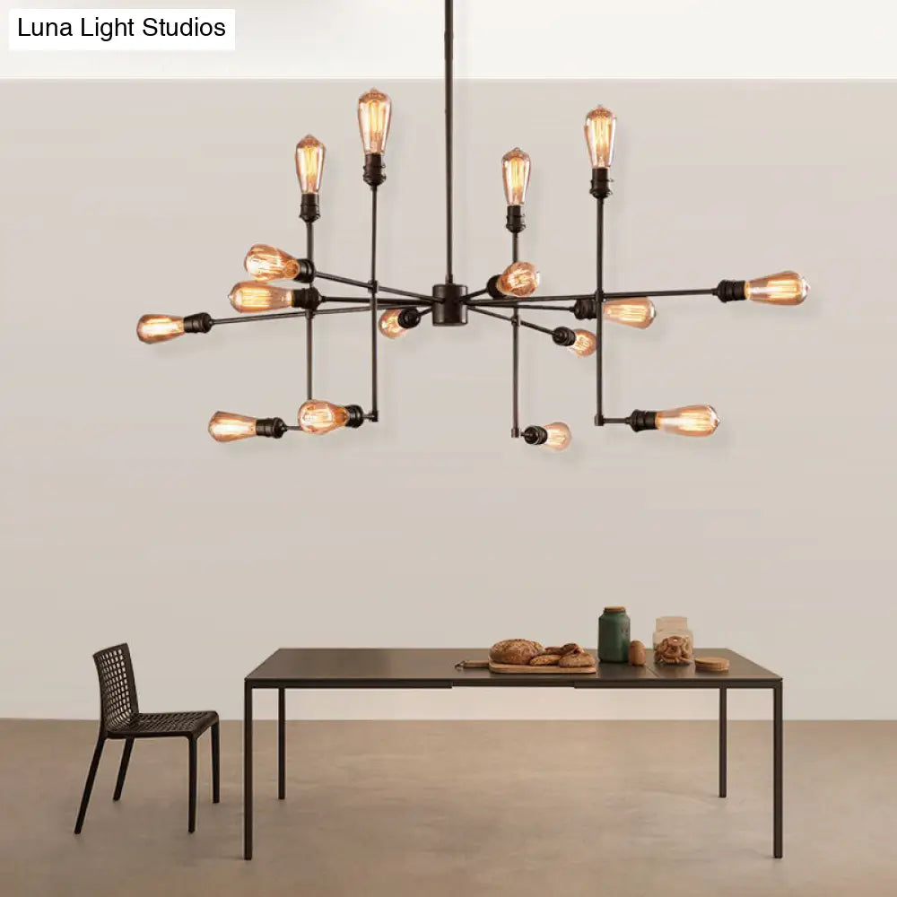 Vintage Industrial Multi-Light Chandelier - Iron Exposed Pendant Lighting For Dining Room Black