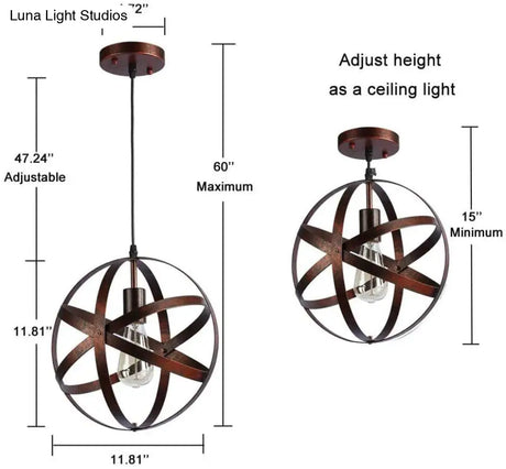 Vintage Industrial Pendant Light With Single Globe Cage For Dining Table