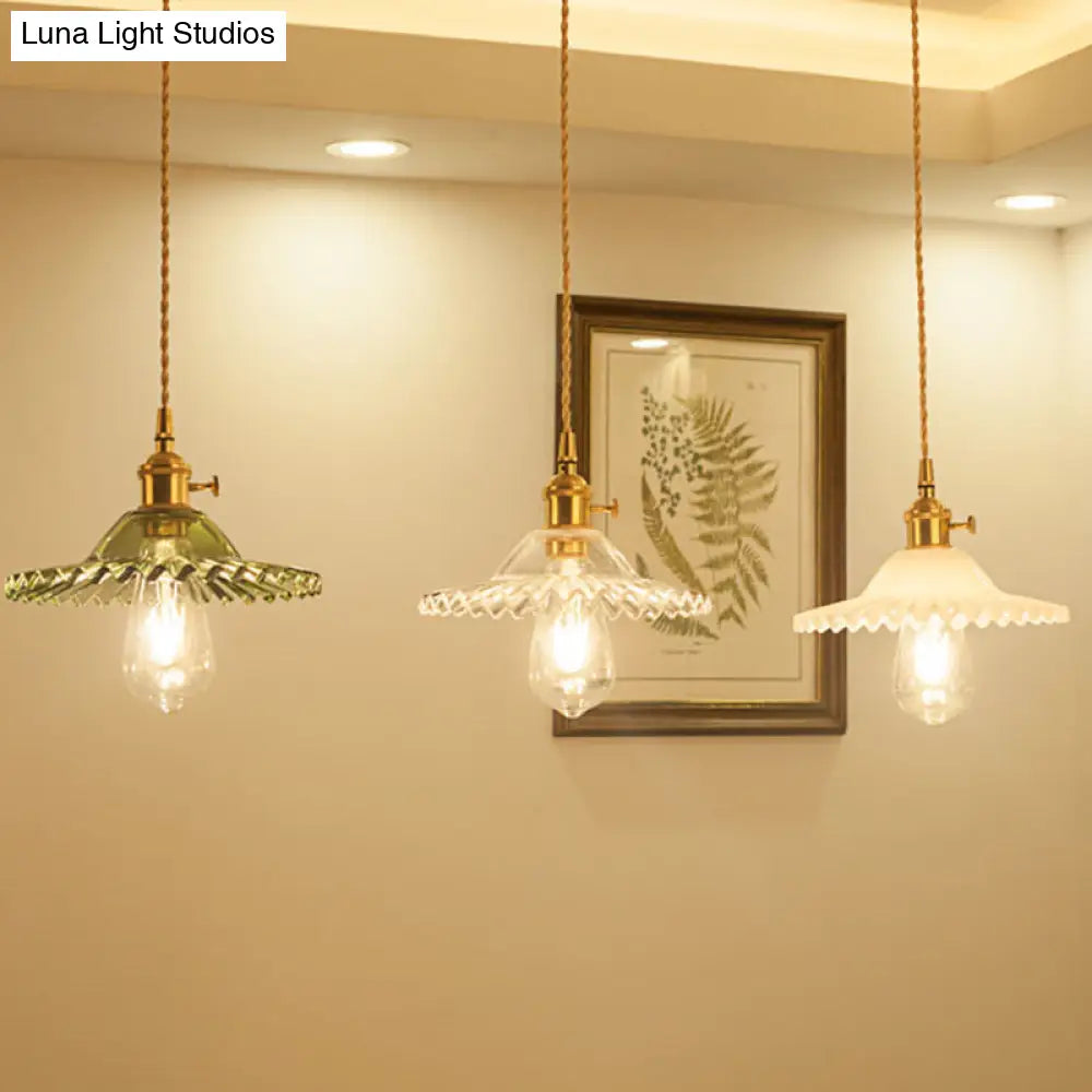 Vintage Industrial Scalloped Glass Pendant Light For Living Room