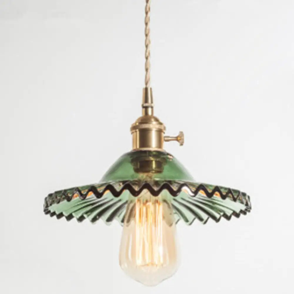 Vintage Industrial Scalloped Glass Pendant Light For Living Room Green